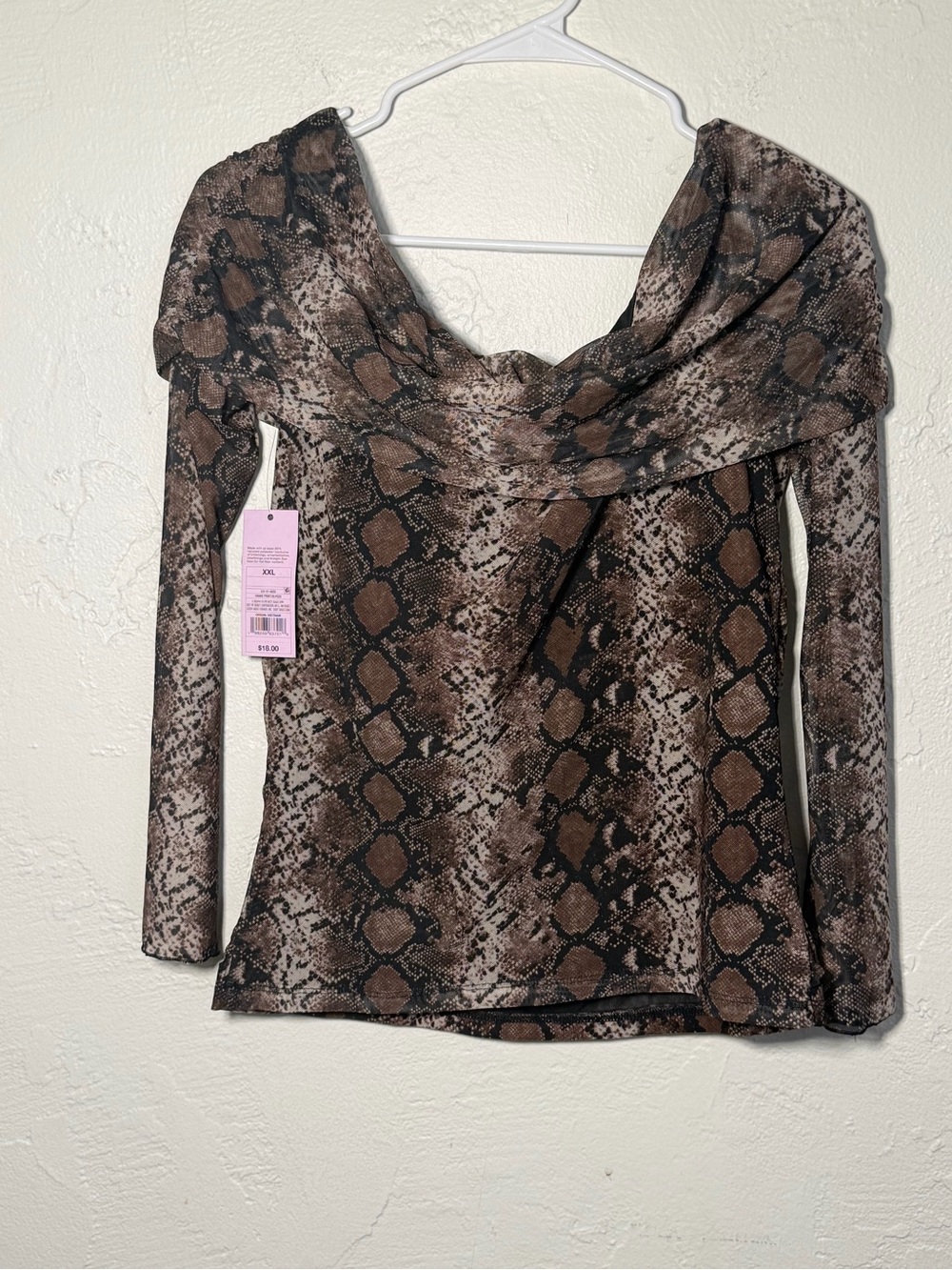 wild fable Brown Snake-Print Off-Shoulder Long Sleeve Top